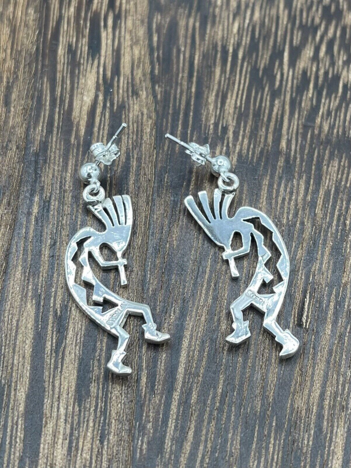 Native American Sterling Silver Navajo Handmade Kokopelli Dangle Earrings