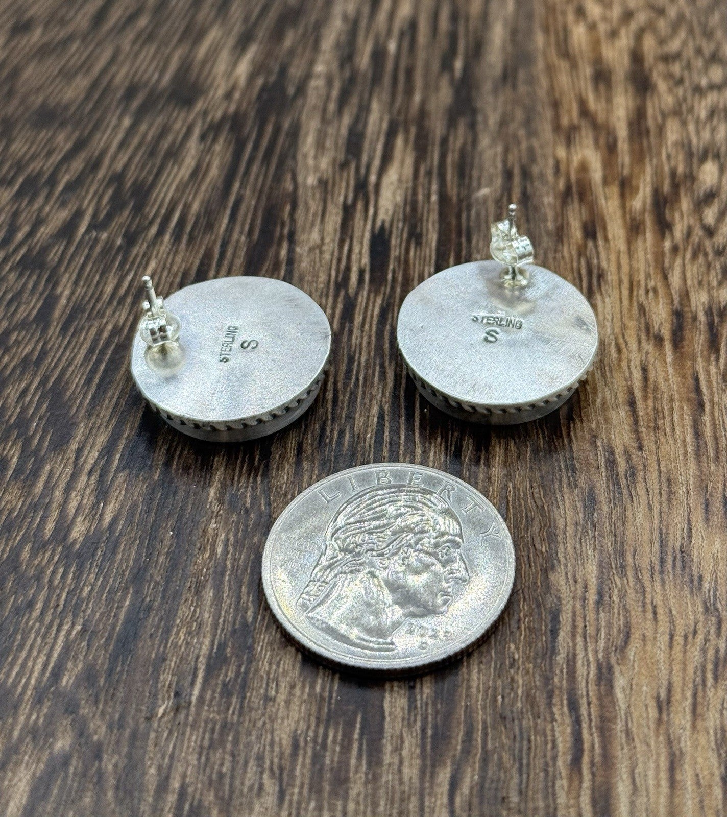 Native American Navajo Handmade Sterling Silver Liberty Dime Coin Post earrings