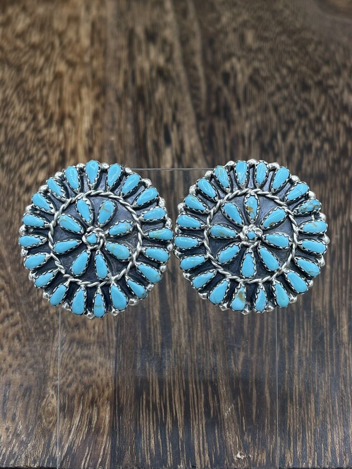 Native American Navajo Handmade Sterling Silver Turquoise Cluster Post earrings