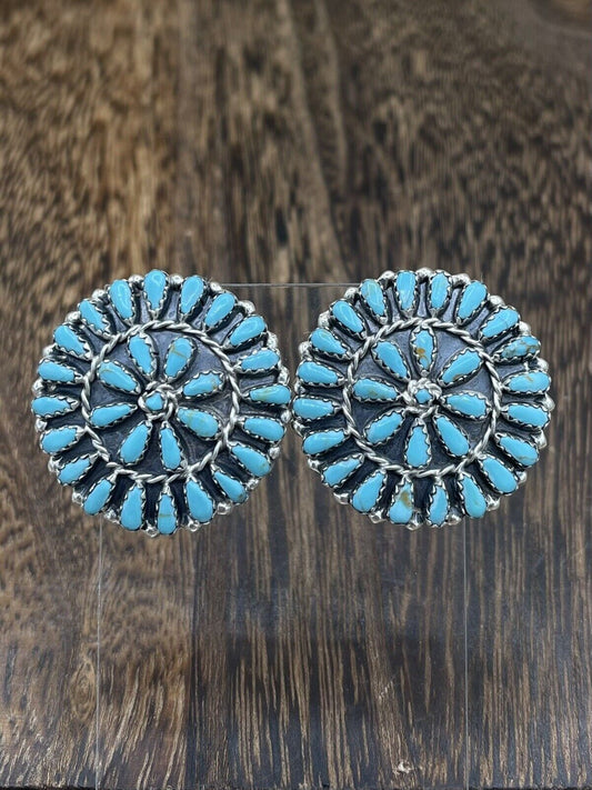 Native American Navajo Handmade Sterling Silver Turquoise Cluster Post earrings