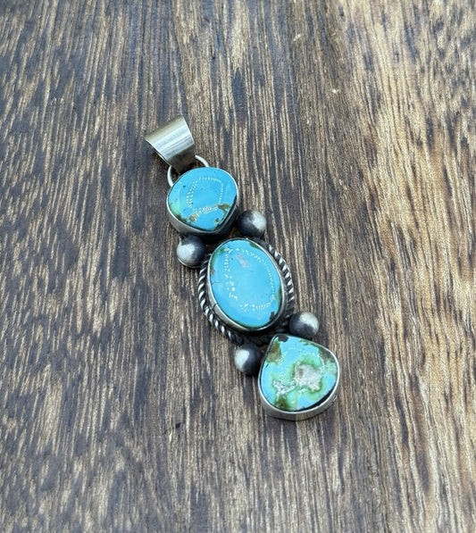 Navajo Handmade Sterling Silver Sonoran Gold Turquoise Cluster Drop Pendant