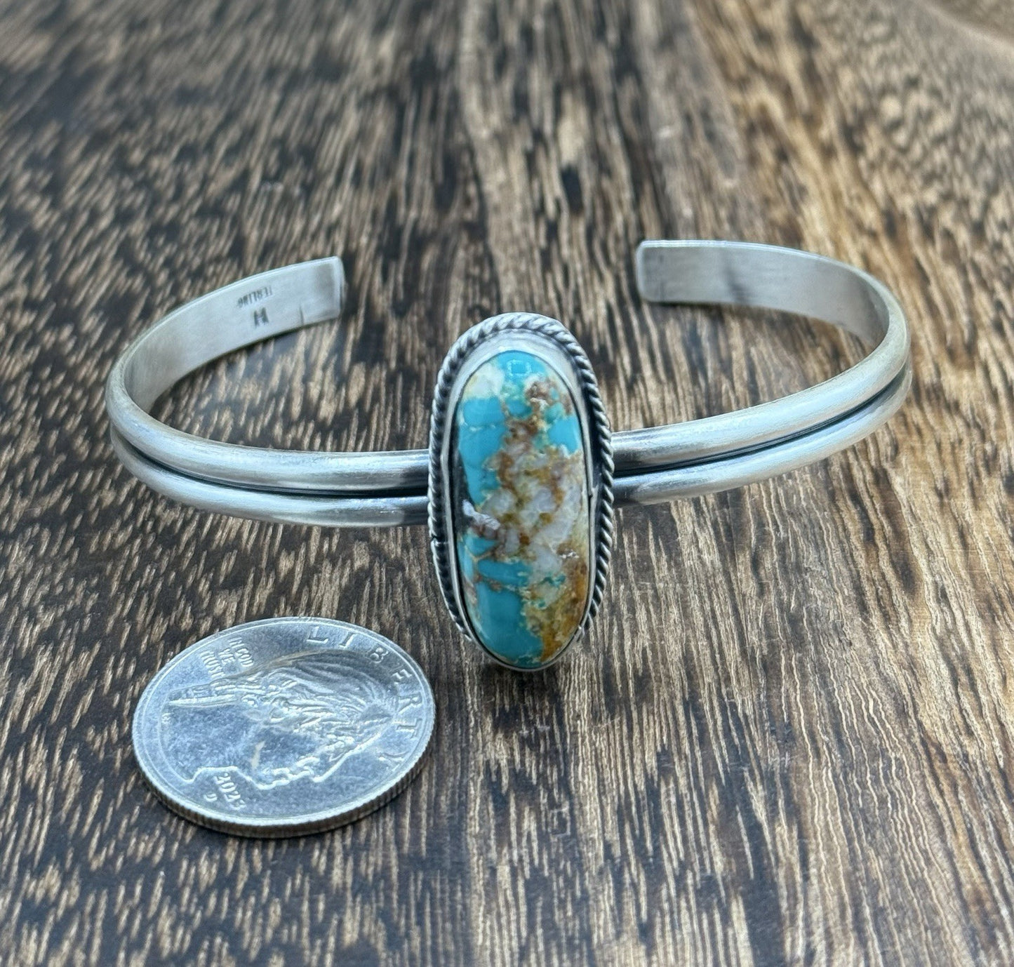 Navajo Handmade Sterling Silver Royston Turquoise Stacker Cuff Bracelet