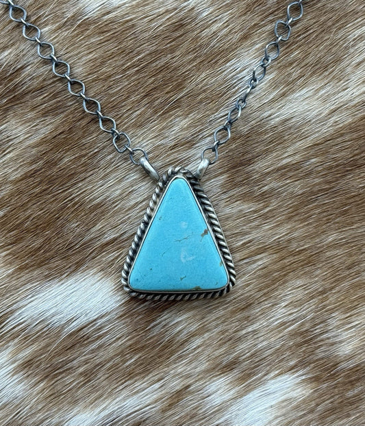 Native Navajo Handmade Sterling Silver Kingman Turquoise Bar Necklace 18”