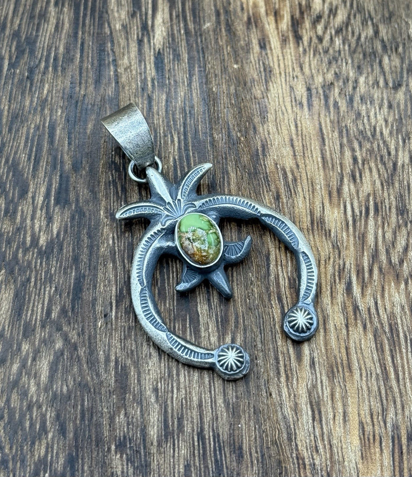 Navajo Handmade Sterling Silver Old Look Sonoran Gold Turquoise Naja Pendant