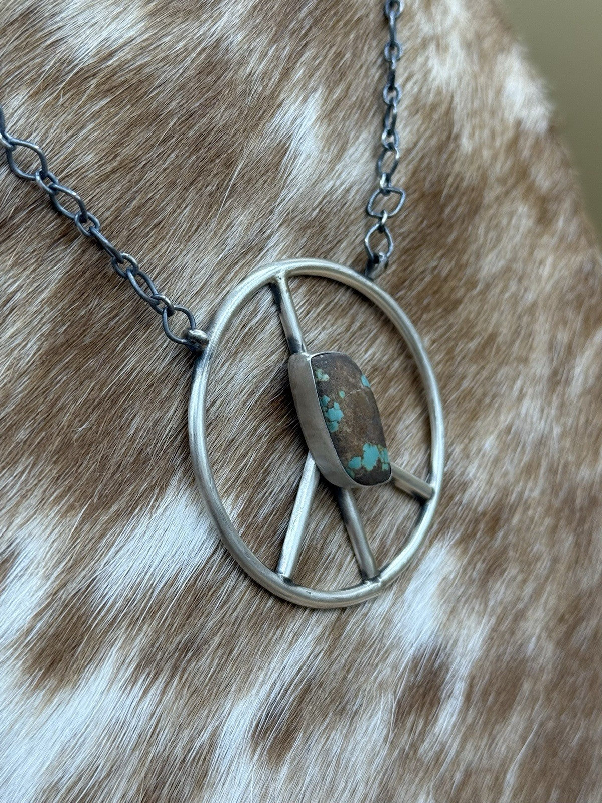 Native American Navajo handmade Sterling Silver Turquoise Peace Hippie Necklace