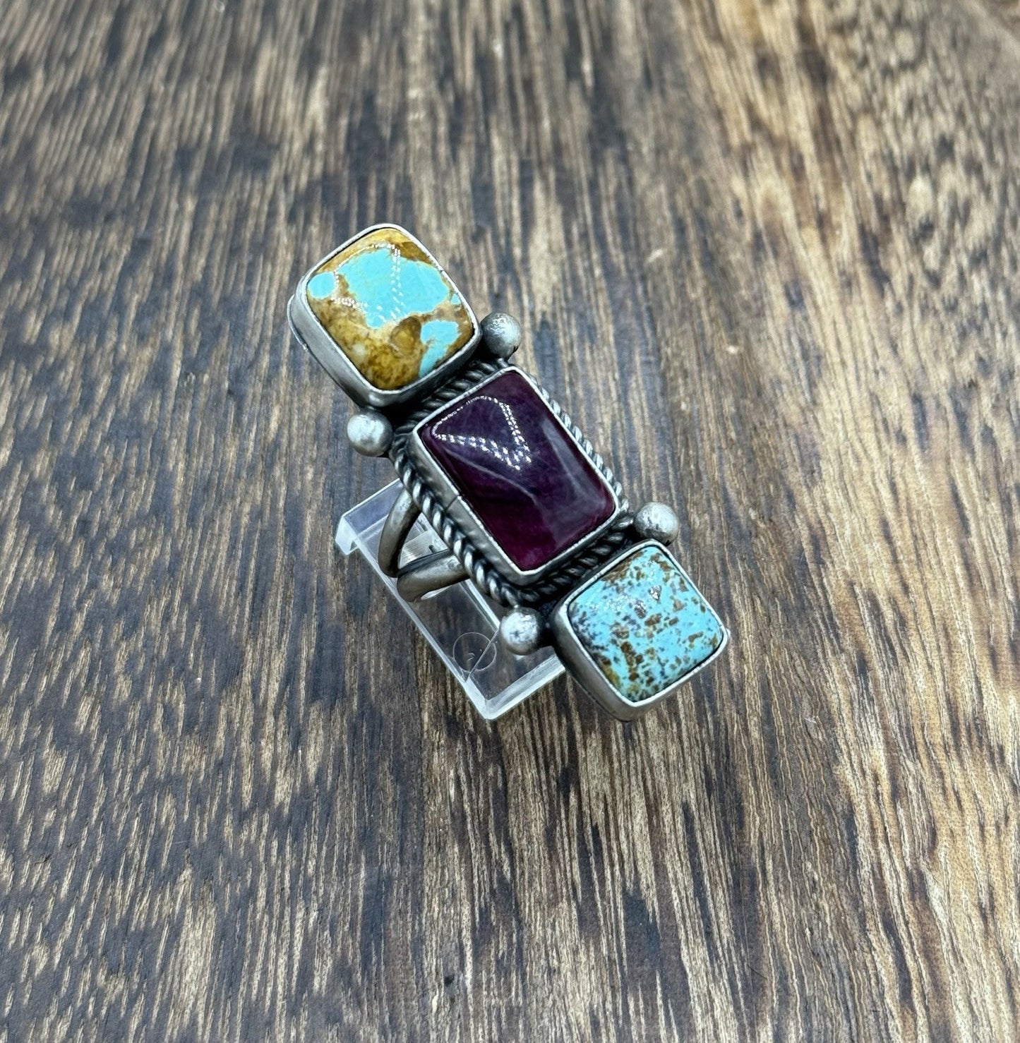 Native Navajo Handmade Sterling Silver Mixed Stone Turquoise Cluster Ring Size 7