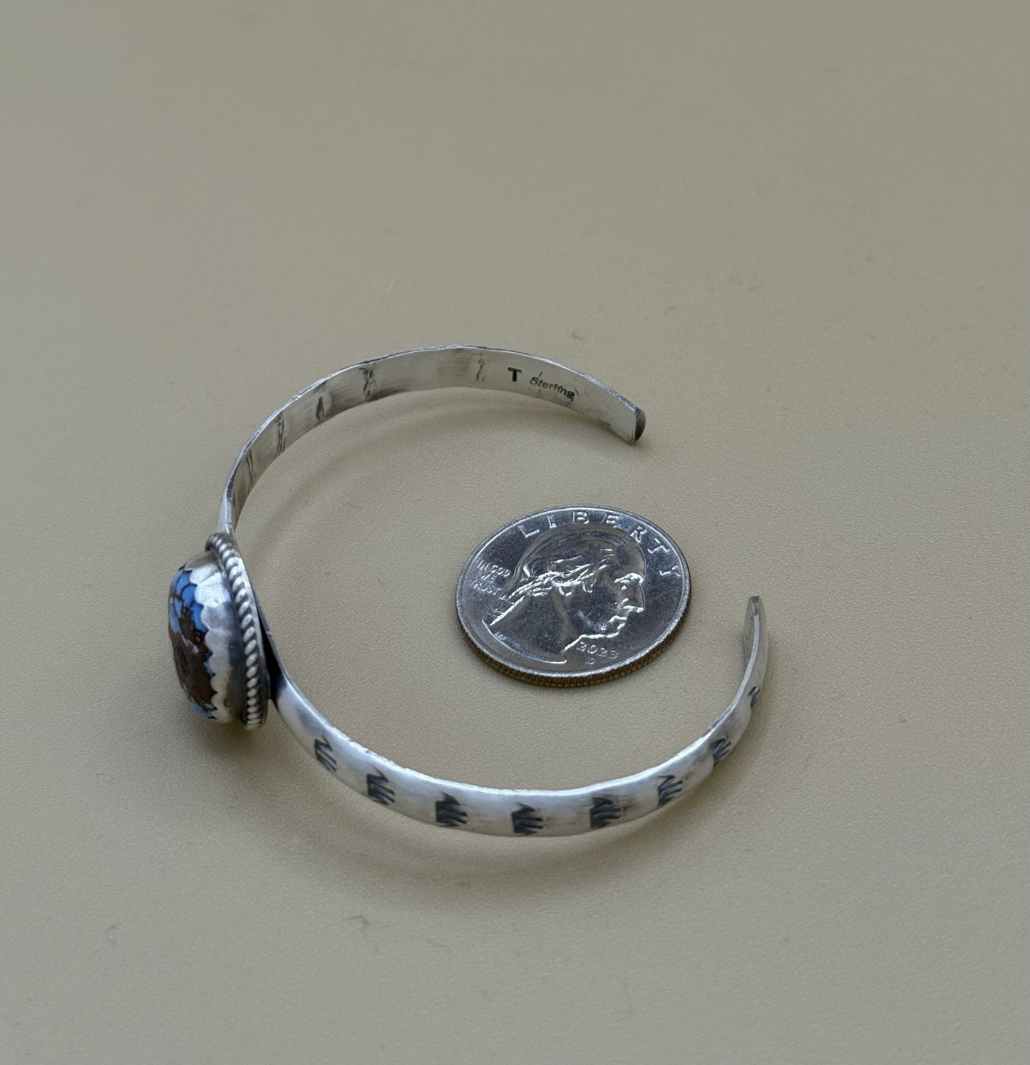 Navajo Handmade Sterling Silver Golden Hills Turquoise Stacker Cuff Bracelet