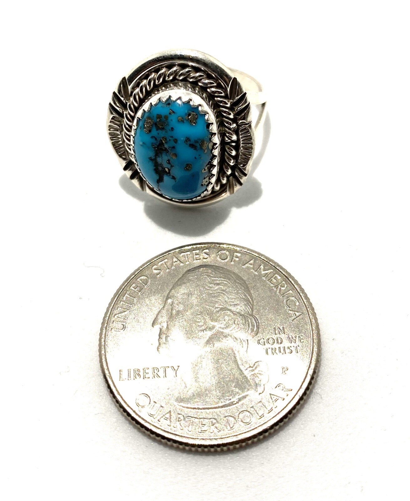 Native American Sterling Navajo Handmade Natural Turquoise Ring Size 7