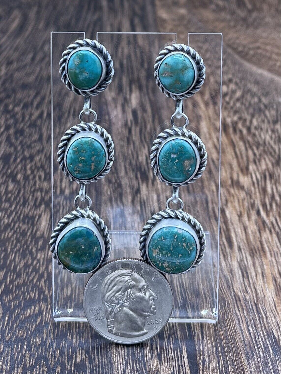 Native American Navajo Handmade Sterling Silver Turquoise Post Dangle Earrings