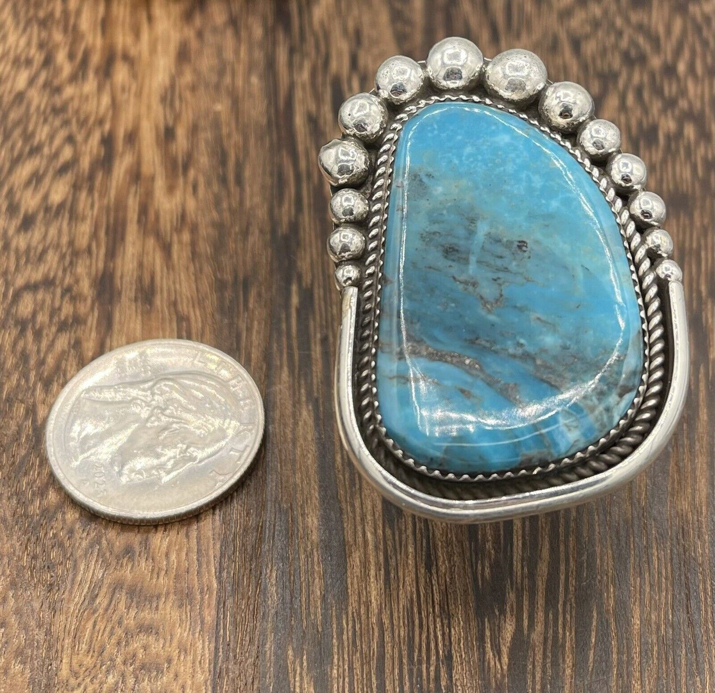 Native American Silver Navajo Handmade Turquoise Adjustable Ring Size 6-11