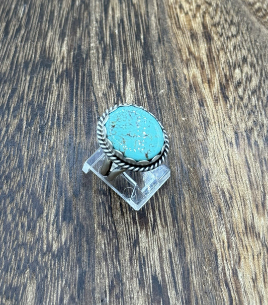 Native American Navajo Handmade Sterling Silver Royston Turquoise Ring Size 7