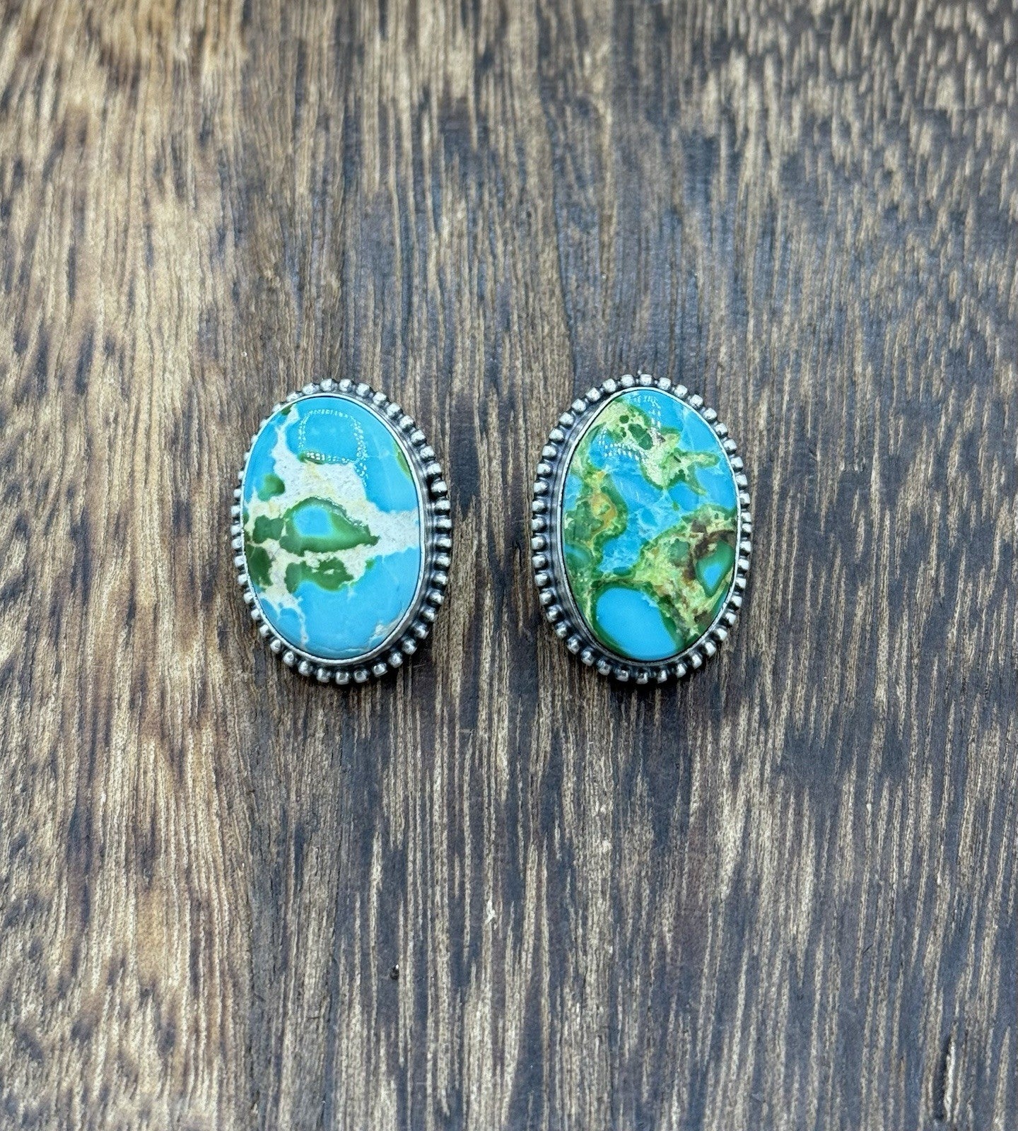 Navajo Handmade Sterling Silver Sonoran Gold Turquoise Post Stud Earrings