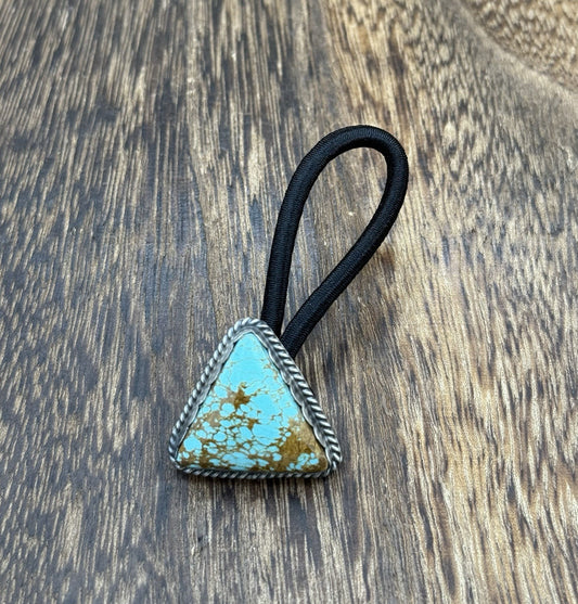 Native American Navajo Handmade Sterling Silver Blue Glacier Turquoise Hair Tie