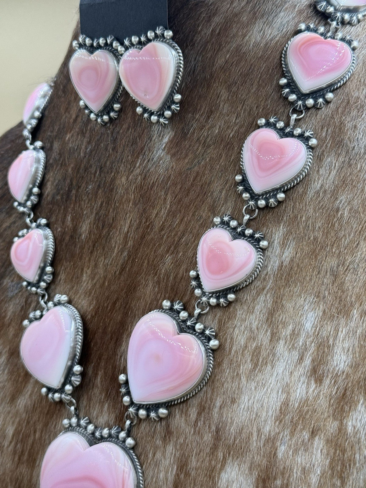 Native Navajo Handmade Sterling Silver Pink Conch Shell Y Lariat Necklace 25”
