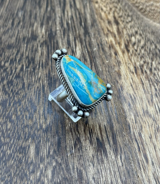 Navajo Handmade Sterling Silver Royston Turquoise Adjustable Ring Size 8 To 10