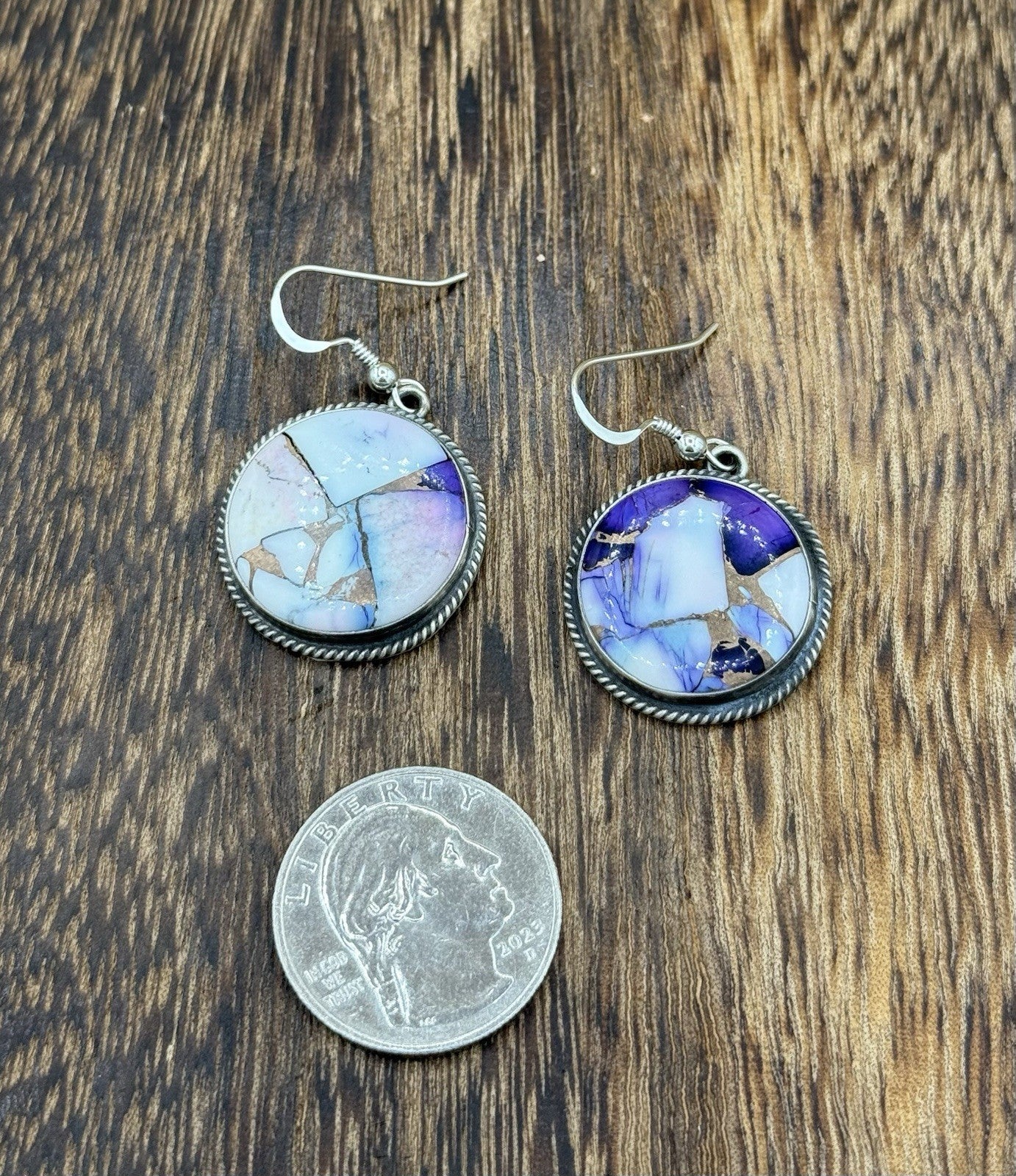 Navajo Handmade Sterling Silver Violet Rose Dahlia Dangle Drop Earrings Byron B.