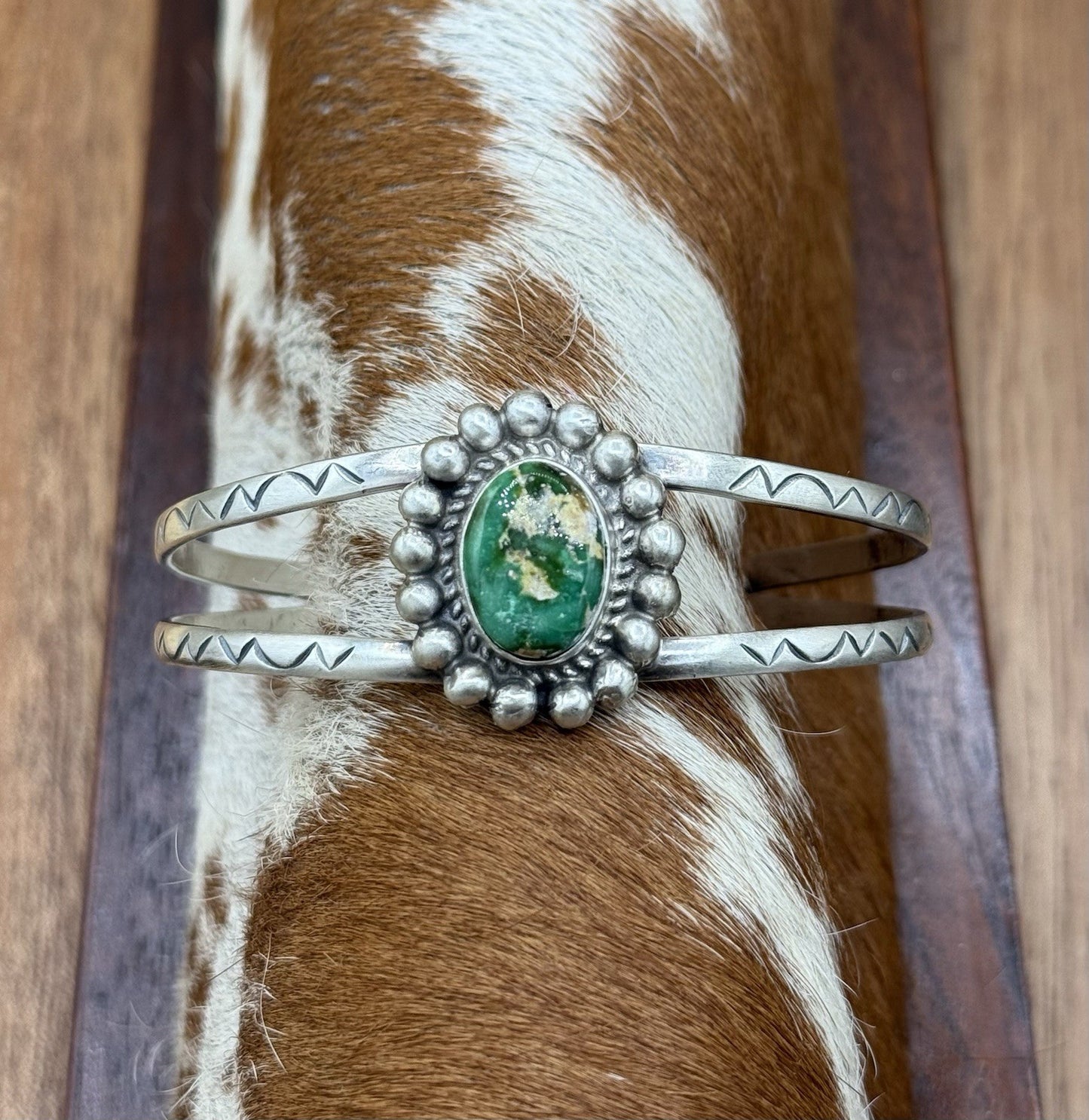 Native Navajo Handmade Sterling Silver Sonoran Gold Turquoise Cuff Bracelet