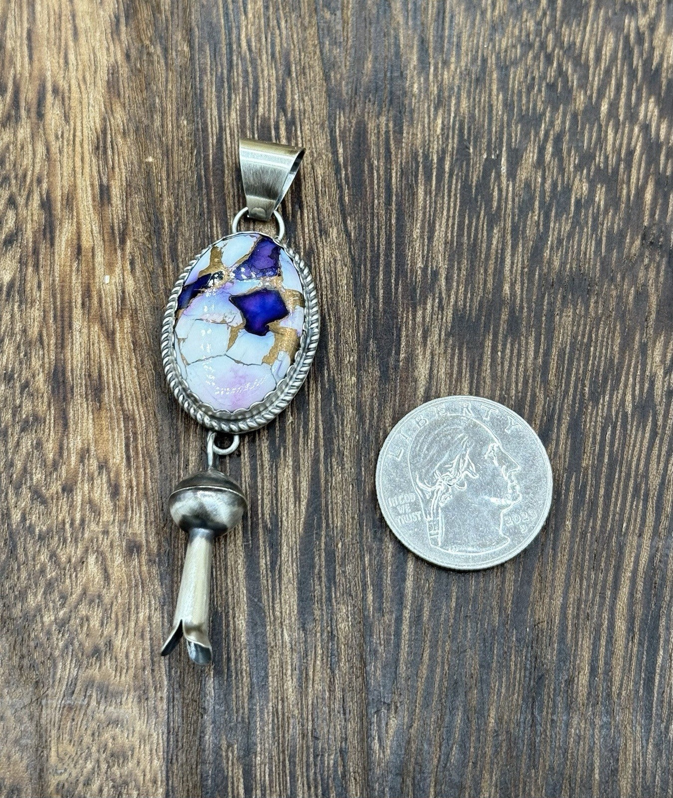 Native Navajo Handmade Sterling Silver Violet Rose Dahlia Dangle Blossom Pendant