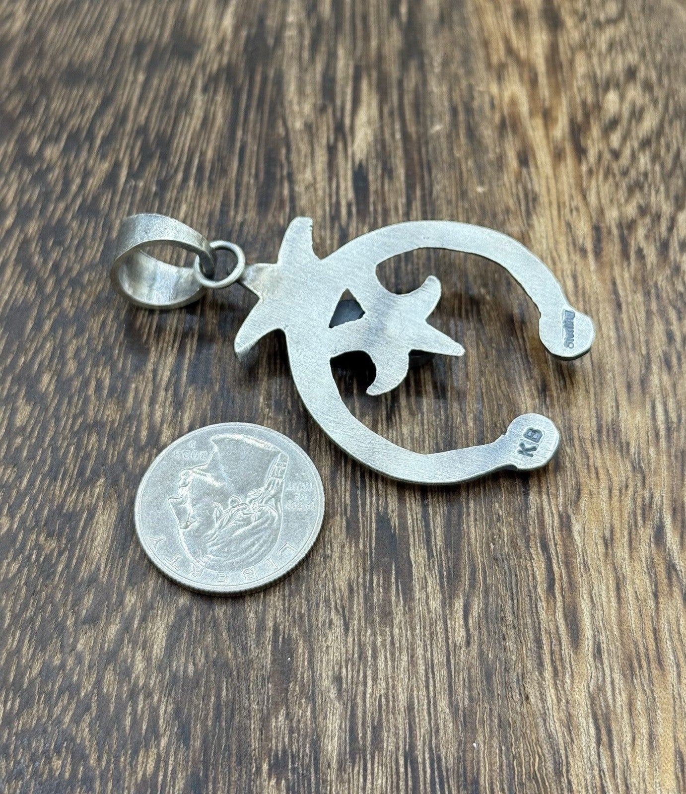 Navajo Handmade Sterling Silver Old Look Golden Hills Turquoise Naja Pendant