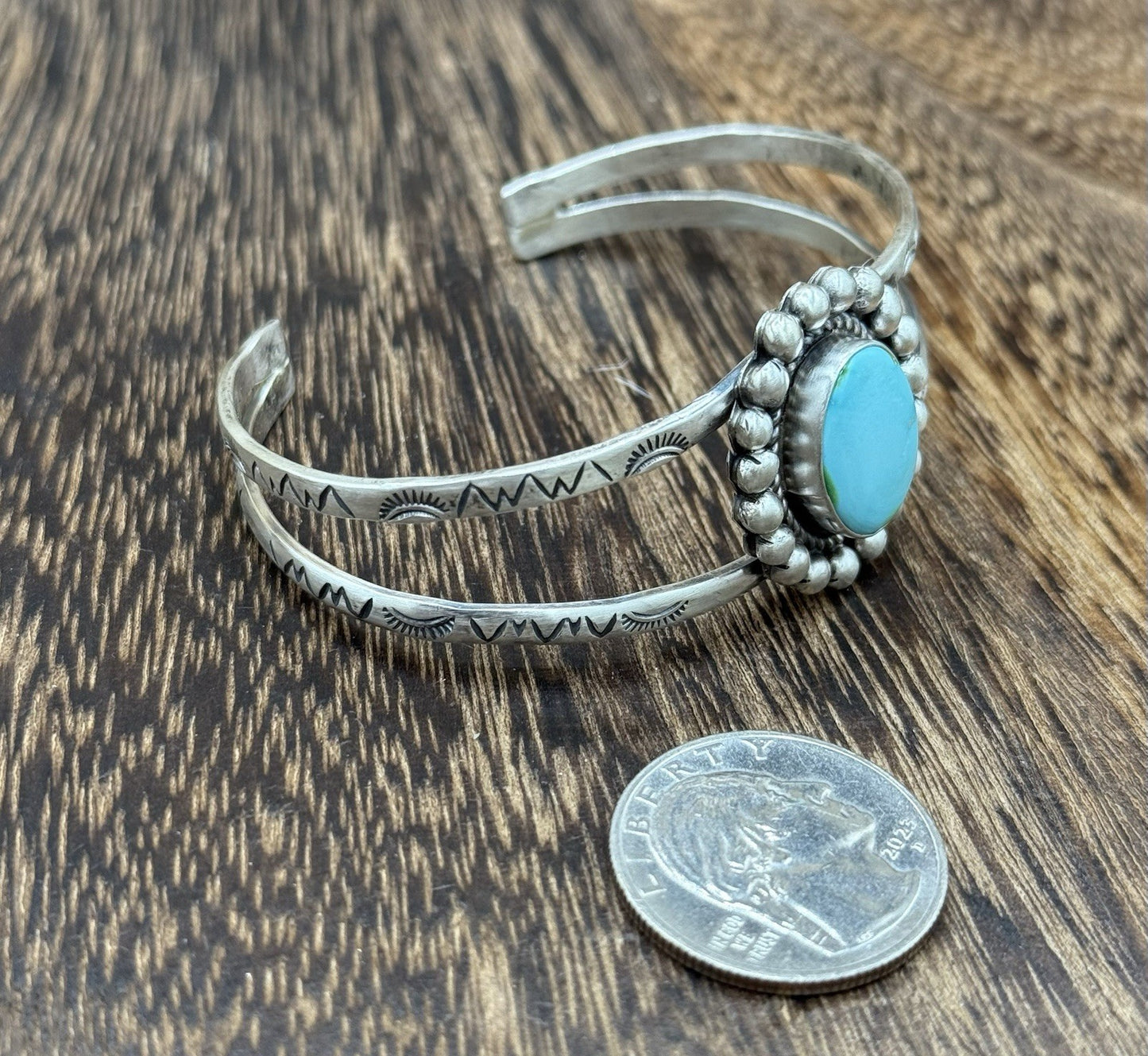 Native Navajo Handmade Sterling Silver Sonoran Gold Turquoise Cuff Bracelet