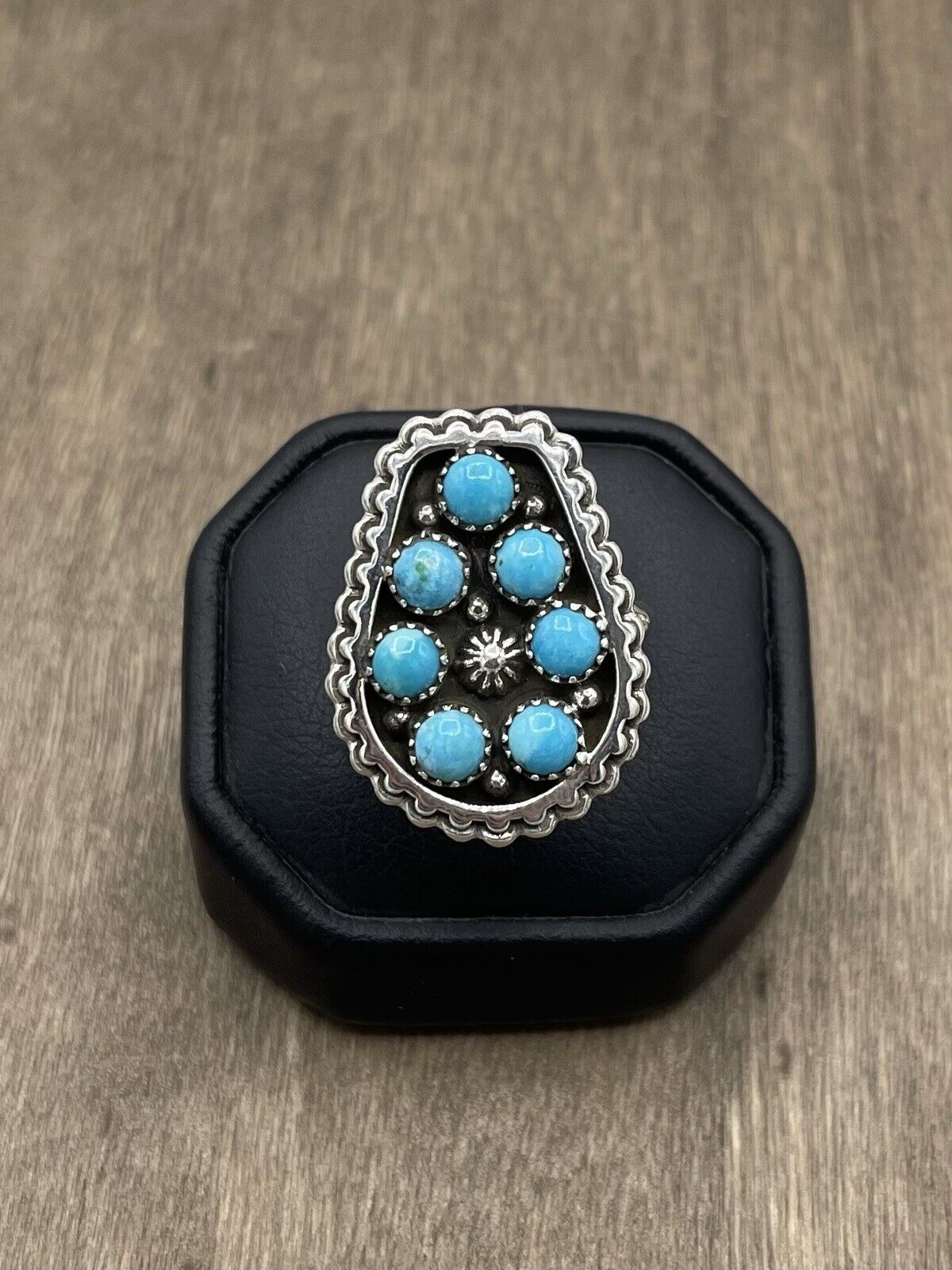 Native American Sterling Silver Navajo Handmade Kingman Turquoise Ring Size 10