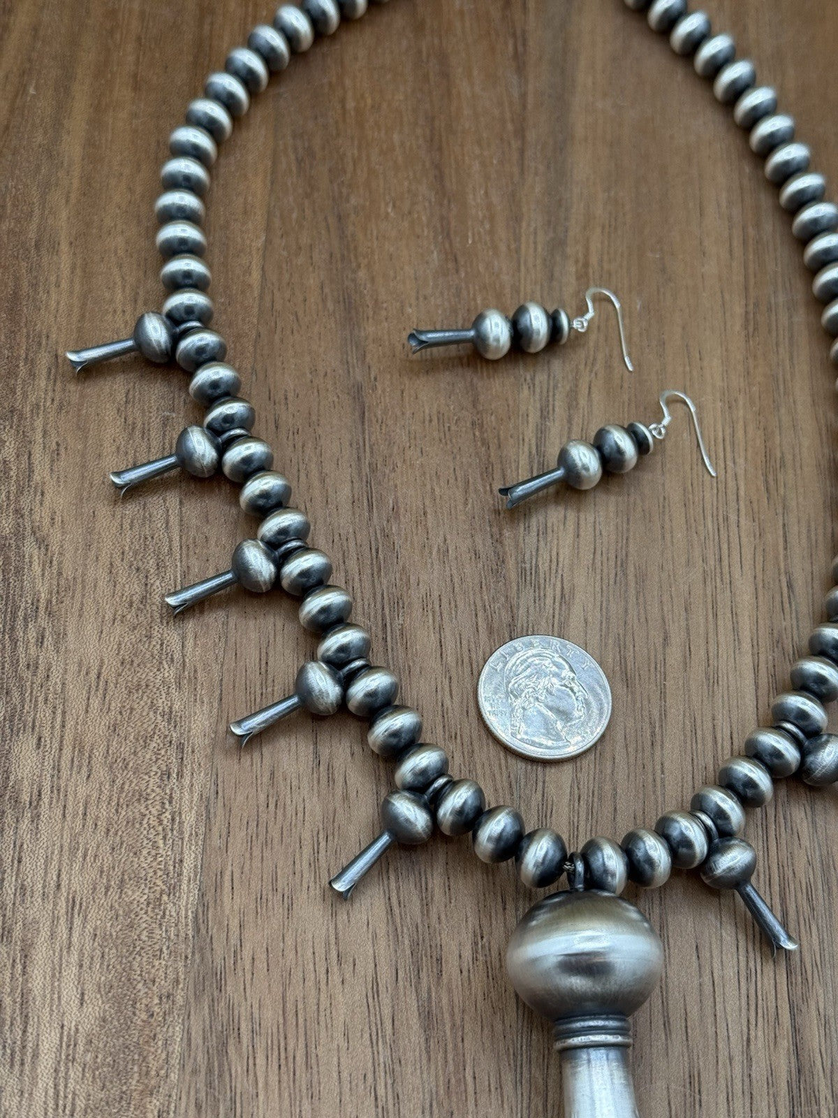 Authentic Navajo Handmade Old Look Navajo Pearl Bead Necklace Blossom Set 20”
