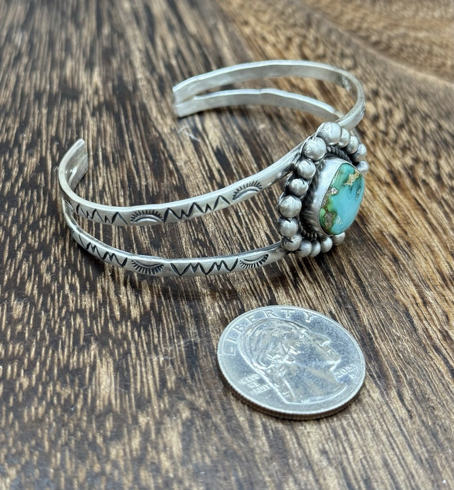 Native Navajo Handmade Sterling Silver Sonoran Gold Turquoise Cuff Bracelet