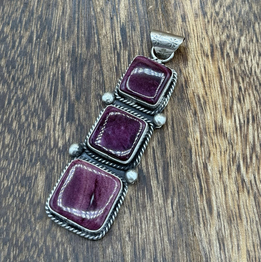 Native Navajo Handmade Sterling Silver Spiny Oyster Shell Drop Pendant