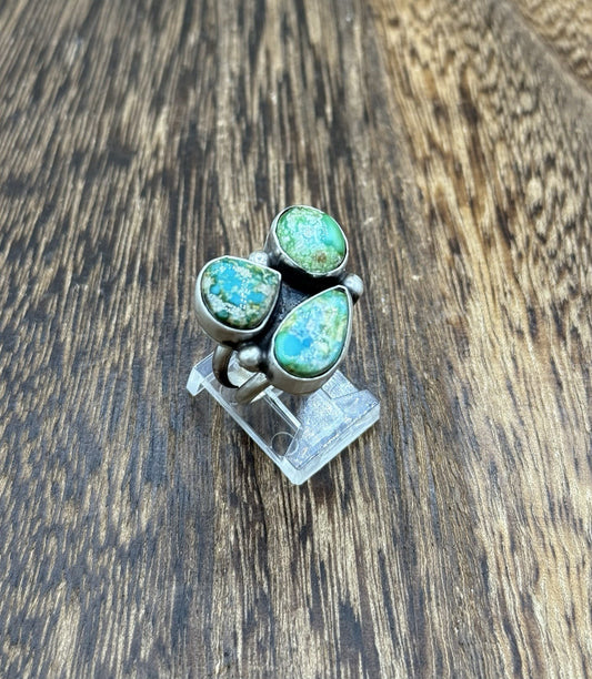 Navajo Handmade Sterling Silver Sonoran Gold Turquoise Cluster Ring Size 7