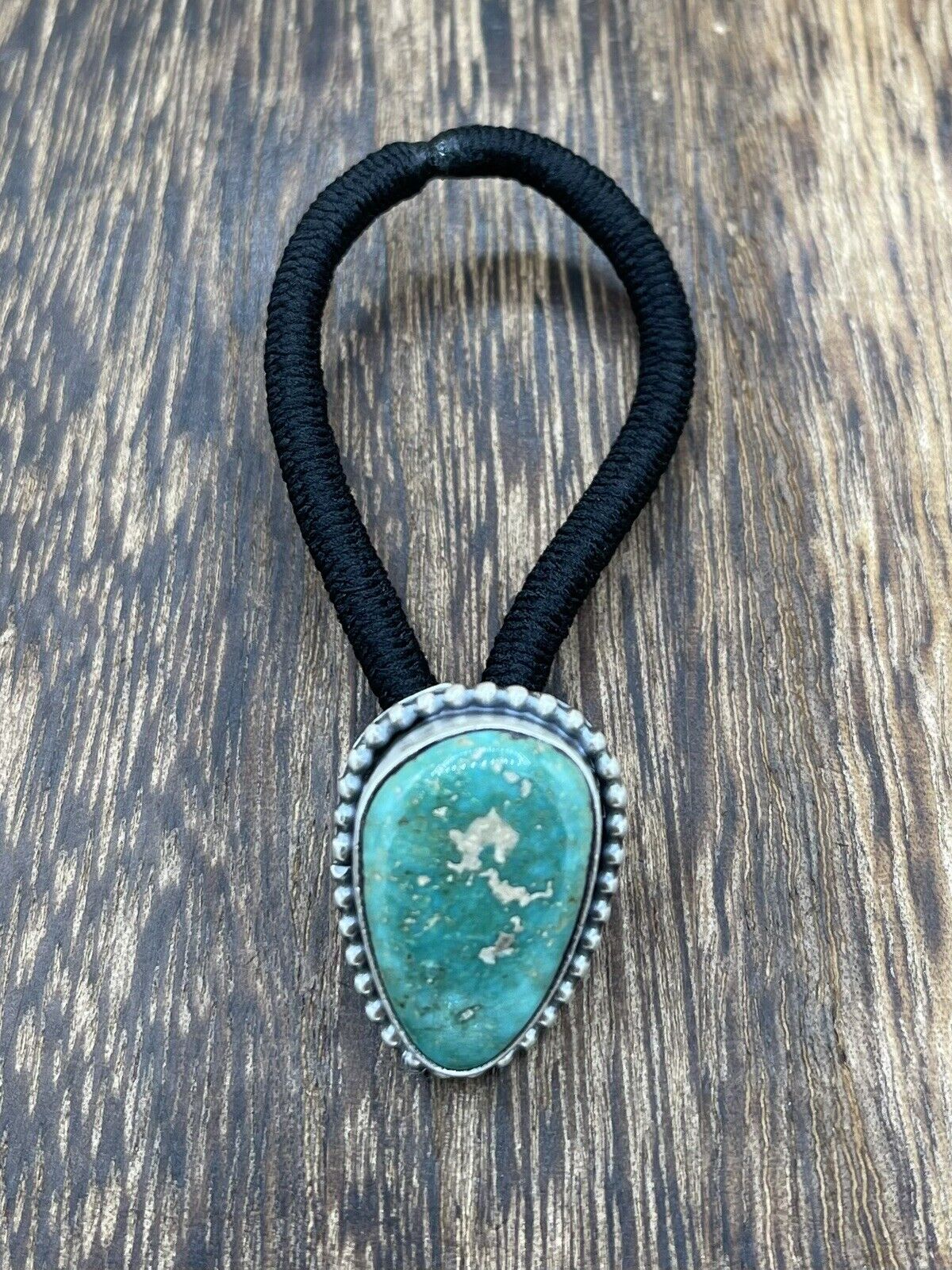 Native American Navajo Handmade Sterling Silver Turquoise Hair Tie Scott Skeets