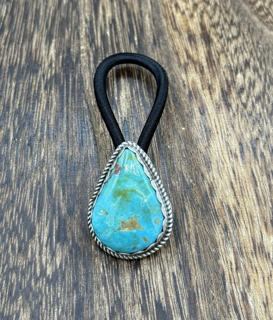 Native American Navajo Handmade Sterling Silver Royston Turquoise Hair Tie