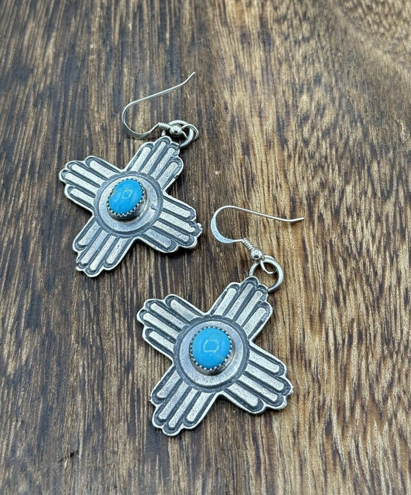 Navajo Handmade Sterling Silver Zia Kingman Turquoise Earrings Kevin Billah