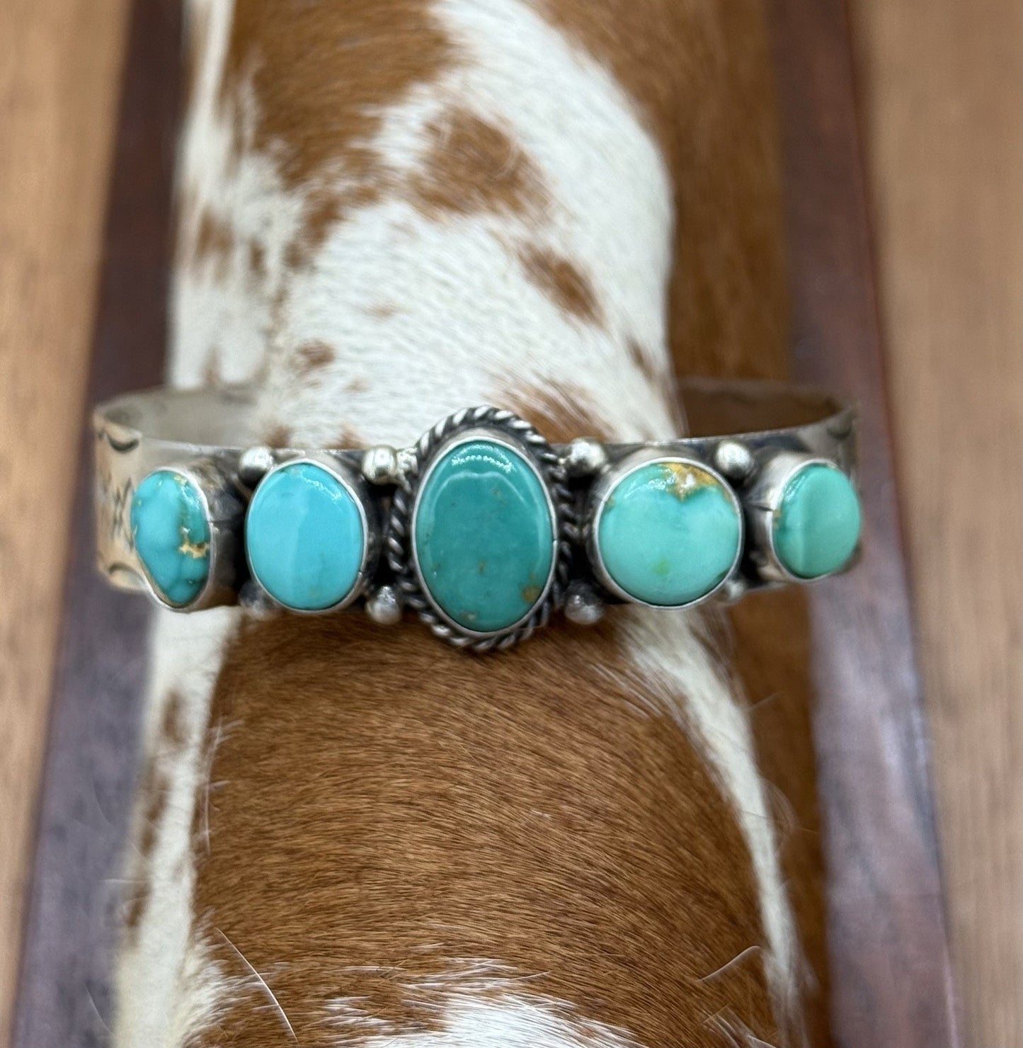 Native Navajo Handmade Sterling Silver Sonoran Gold Turquoise Cuff Bracelet