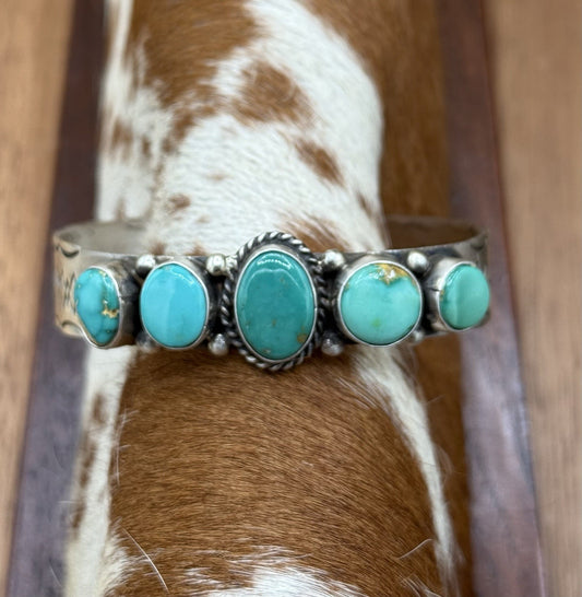 Native Navajo Handmade Sterling Silver Sonoran Gold Turquoise Cuff Bracelet