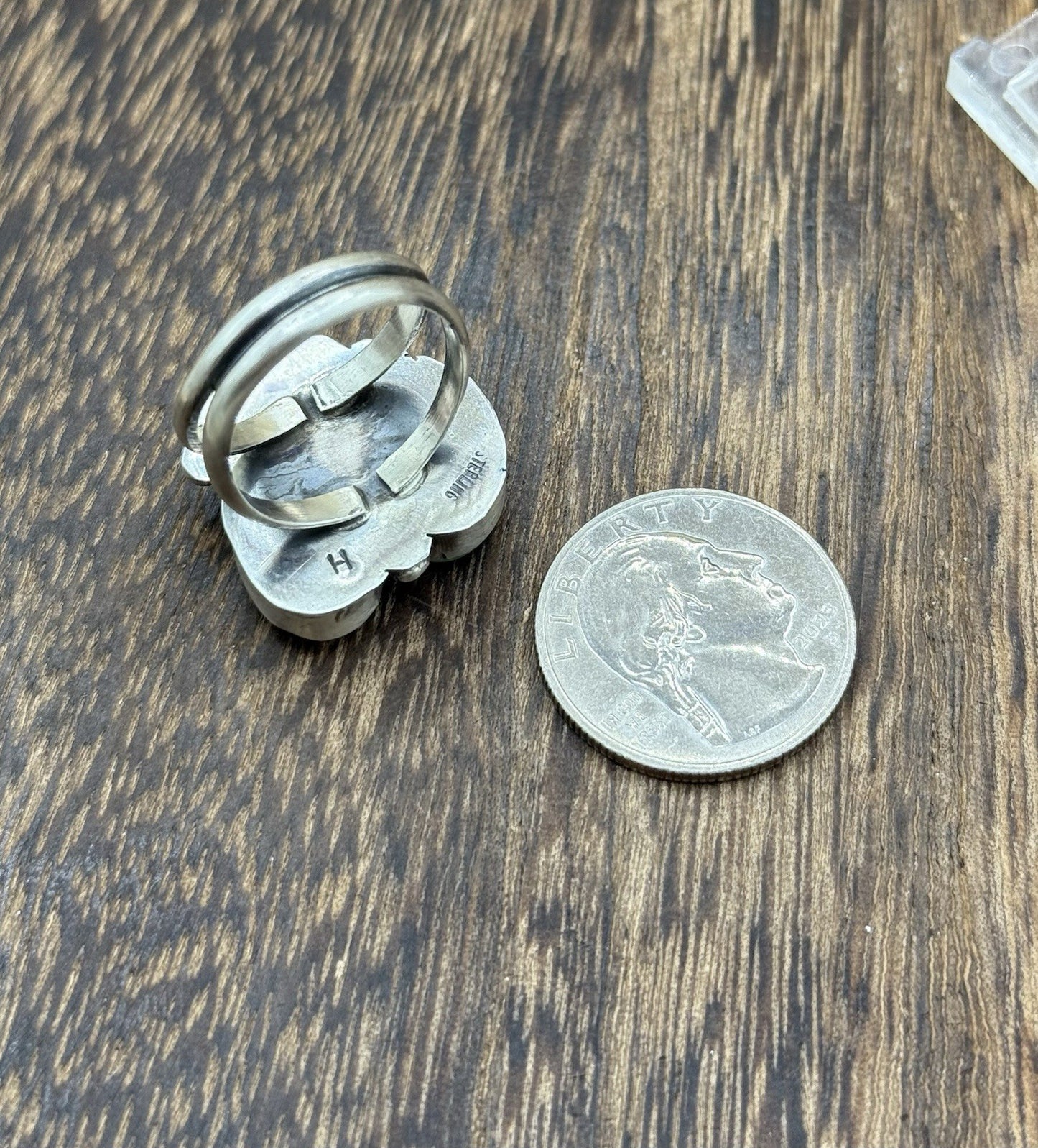 Navajo Handmade Sterling Silver Sonoran Gold Turquoise Cluster Ring Size 9