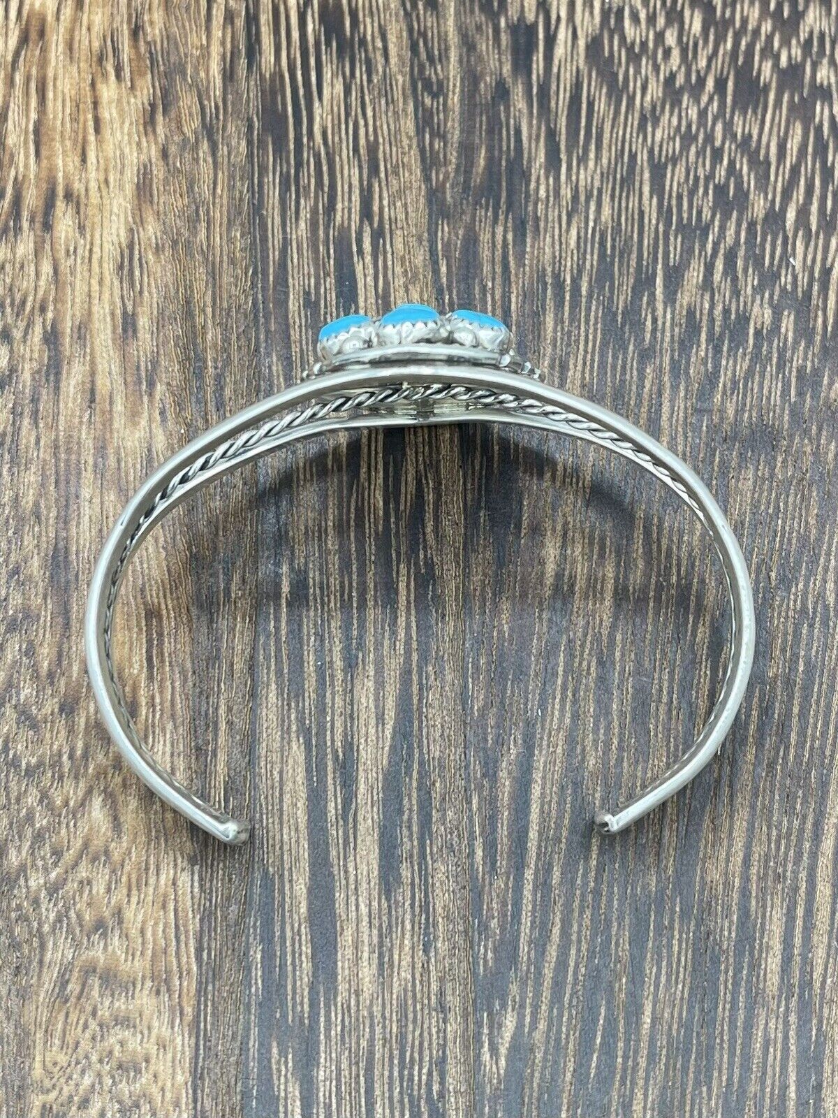 Native American Sterling Silver Navajo Handmade Kingman Turquoise Cuff Bracelet