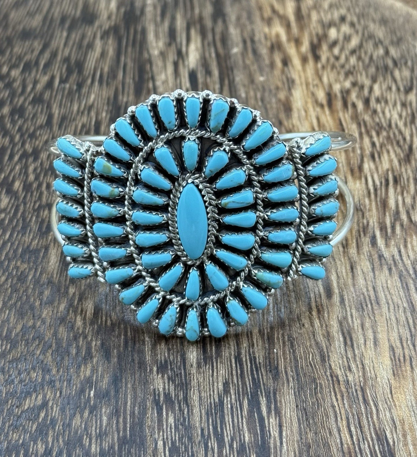 Native American Navajo Handmade Sterling Silver Turquoise Cluster Cuff Bracelet