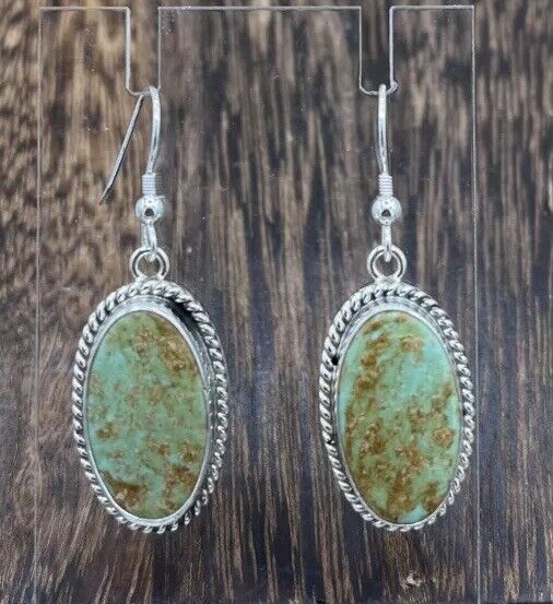 Navajo Handmade Sterling Silver Sonoran Turquoise Dangle Earrings By Byron Begay