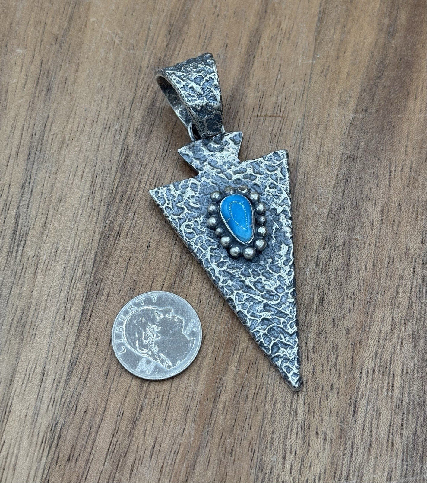 Navajo Silver Blue Ridge Turquoise Arrowhead Pendant Tufa Cast By Merle House