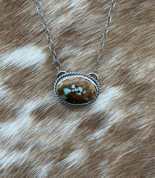 Native Navajo Handmade Sterling Silver Royston Turquoise Bar Necklace 18”