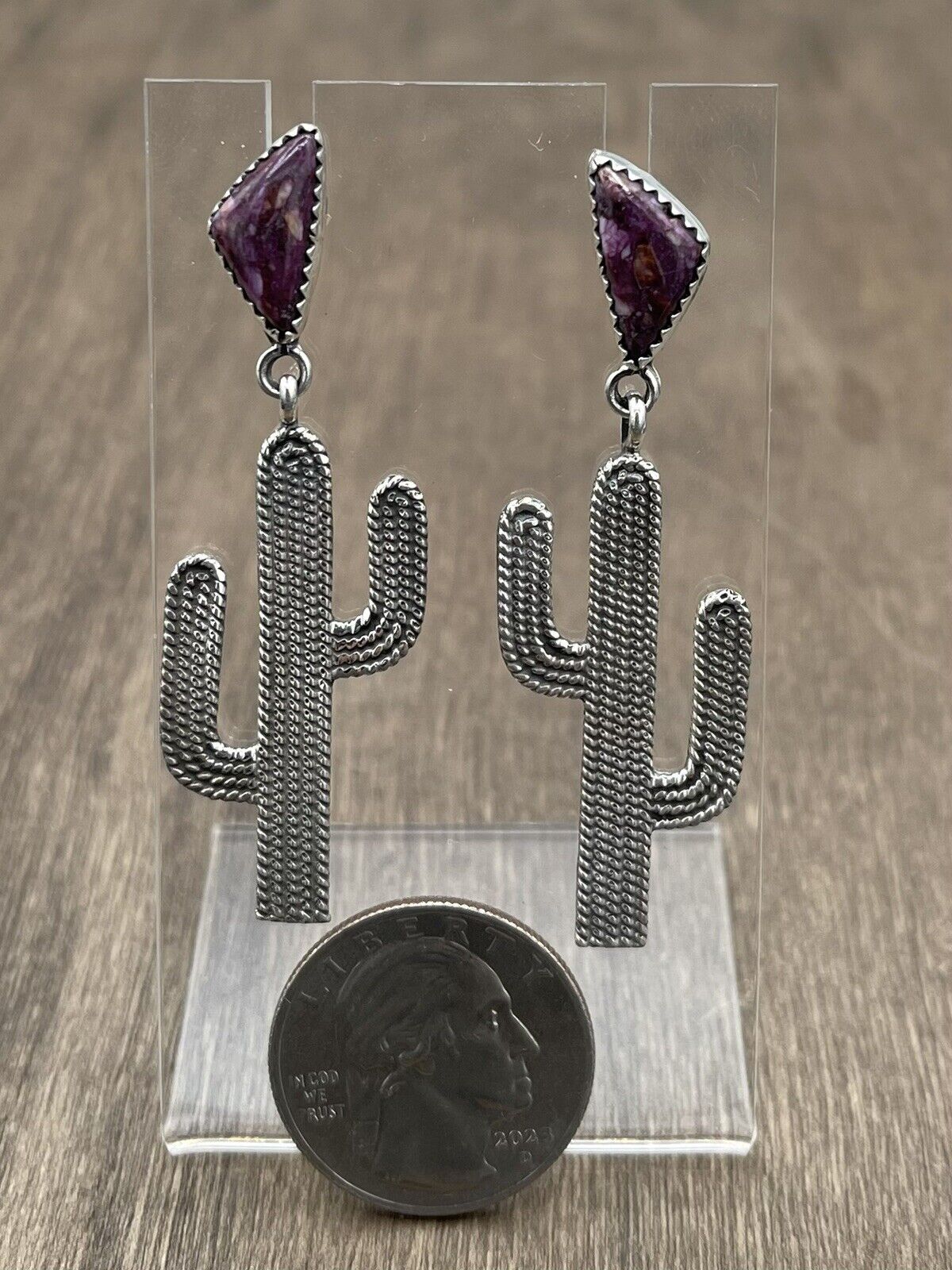 Native American Sterling Silver Navajo Handmade Spiny Oyster Cactus Earring