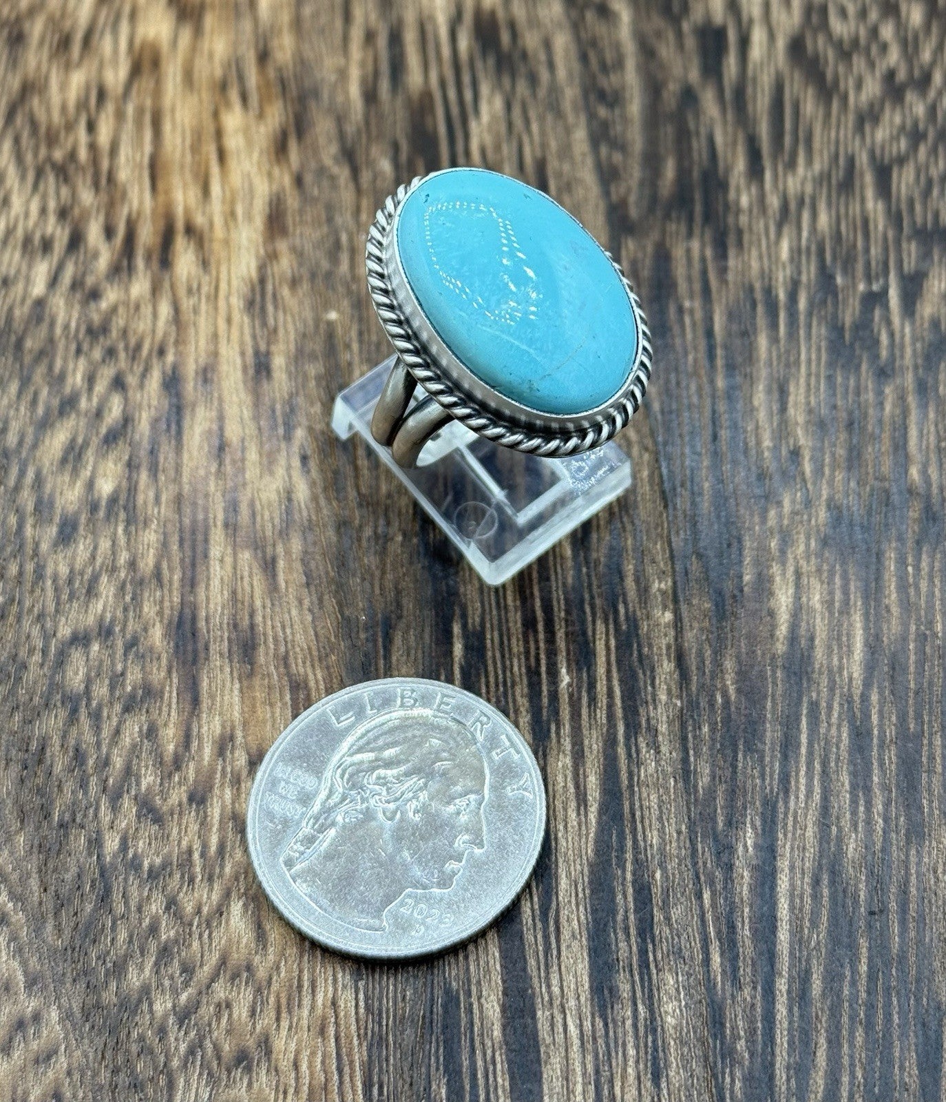 Navajo Handmade Sterling Silver Kingman Turquoise Adjustable Ring Size 7 To 10