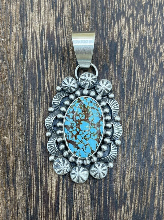 Native American Sterling Silver Navajo Handmade Turquoise Pendant - Betta Lee