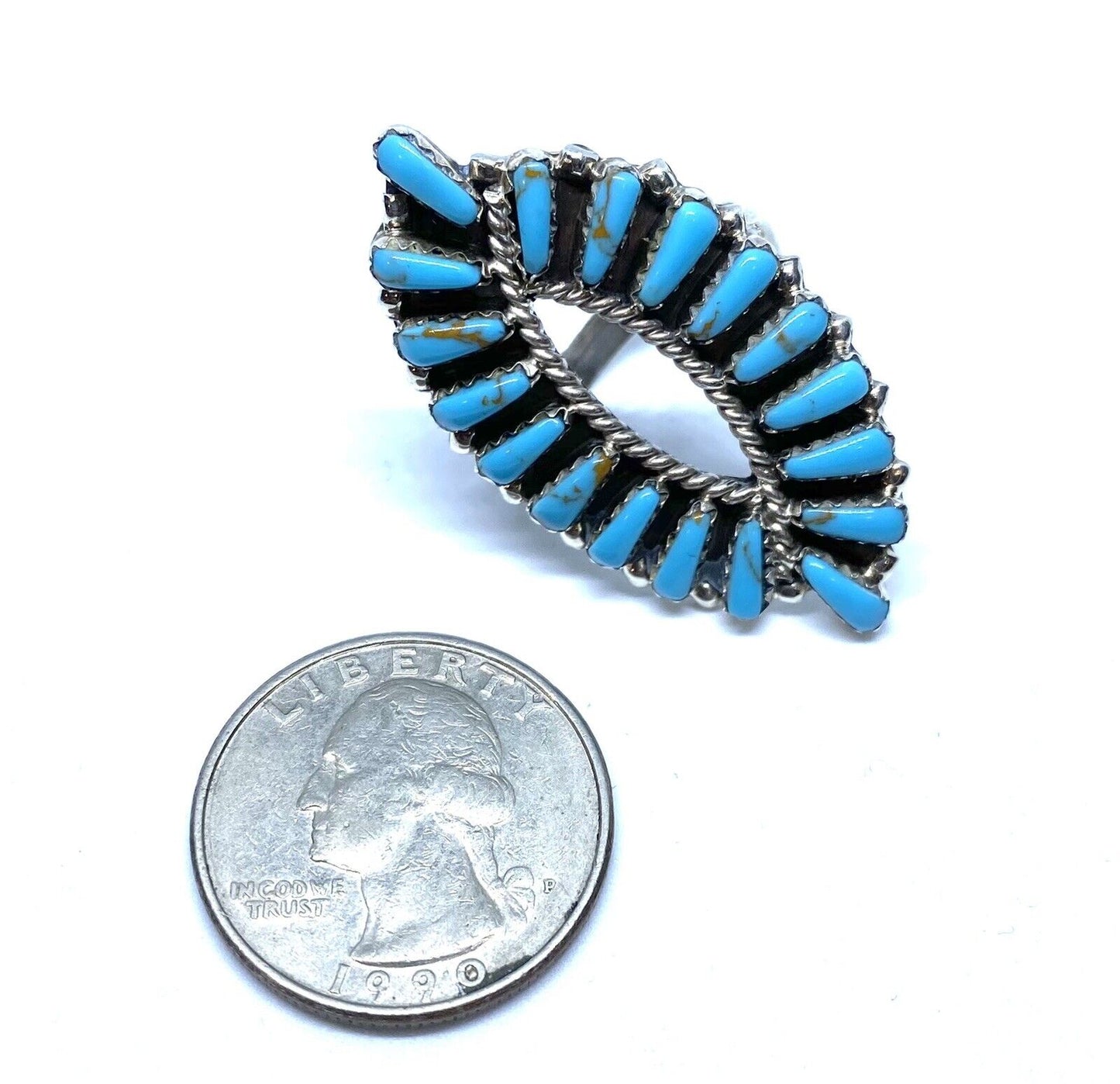 Native American Sterling Silver Navajo Handmade Turquoise Cluster Ring Size 7.5