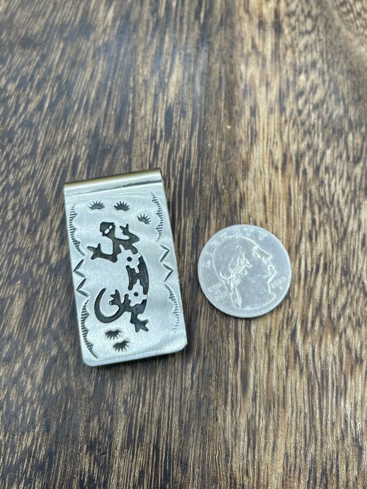 Native American Navajo Handmade Sterling Silver  & Nickel Lizard Money Clip