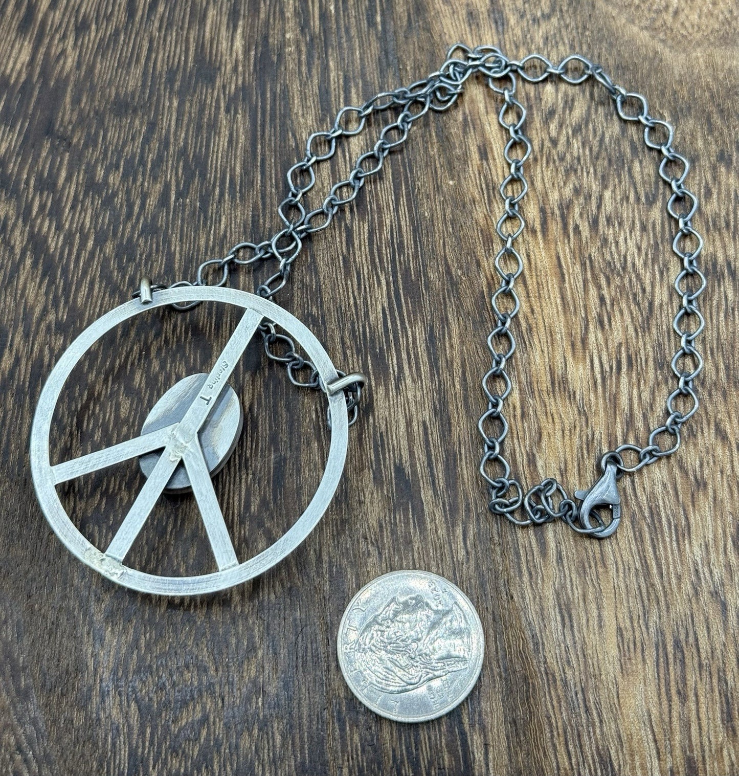 Navajo handmade Sterling Silver Spiny Oyster Shell Peace Hippie Necklace 18”