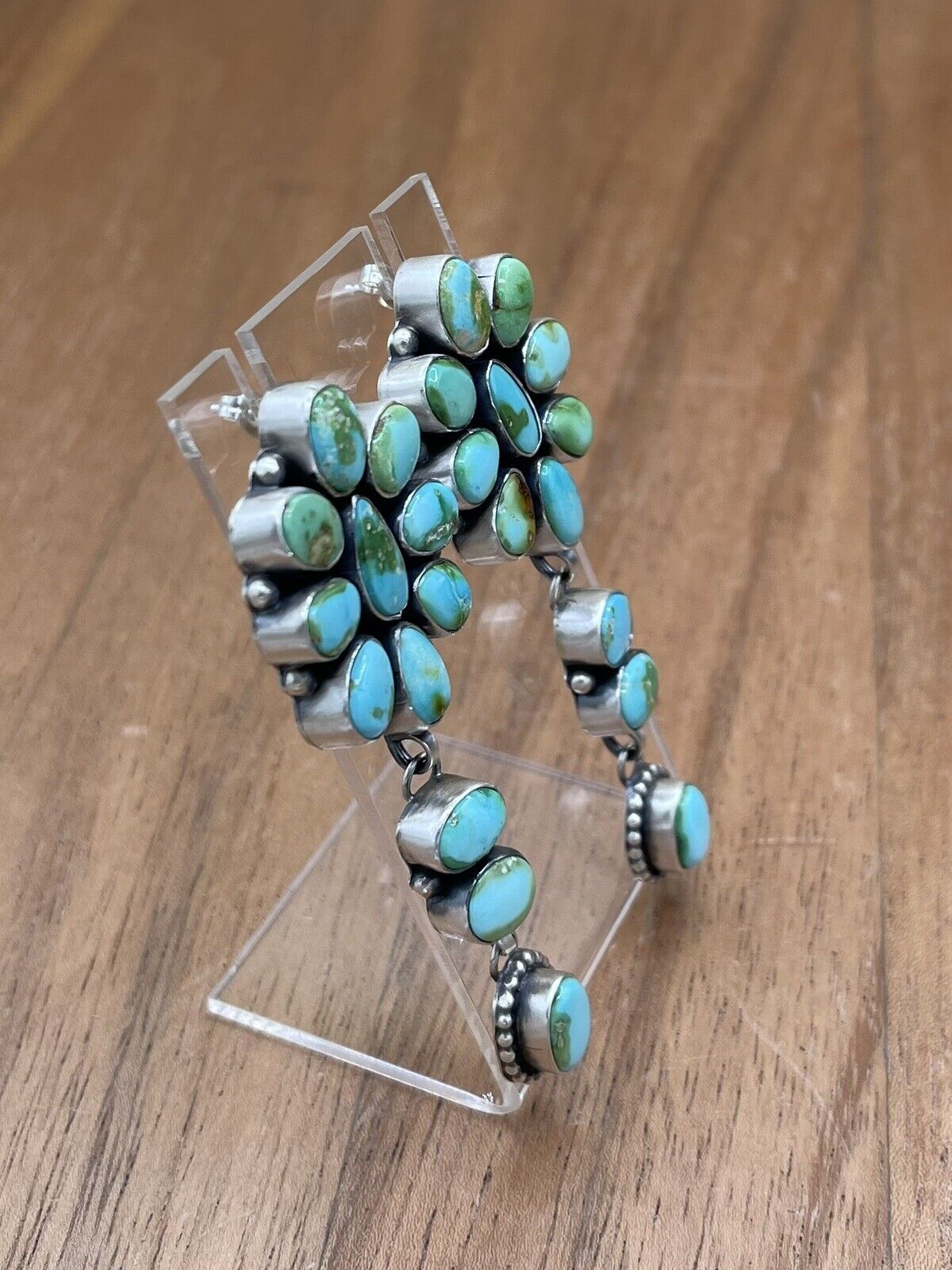 Native American Navajo Handmade Silver Sonoran Gold Turquoise Cluster Earrings