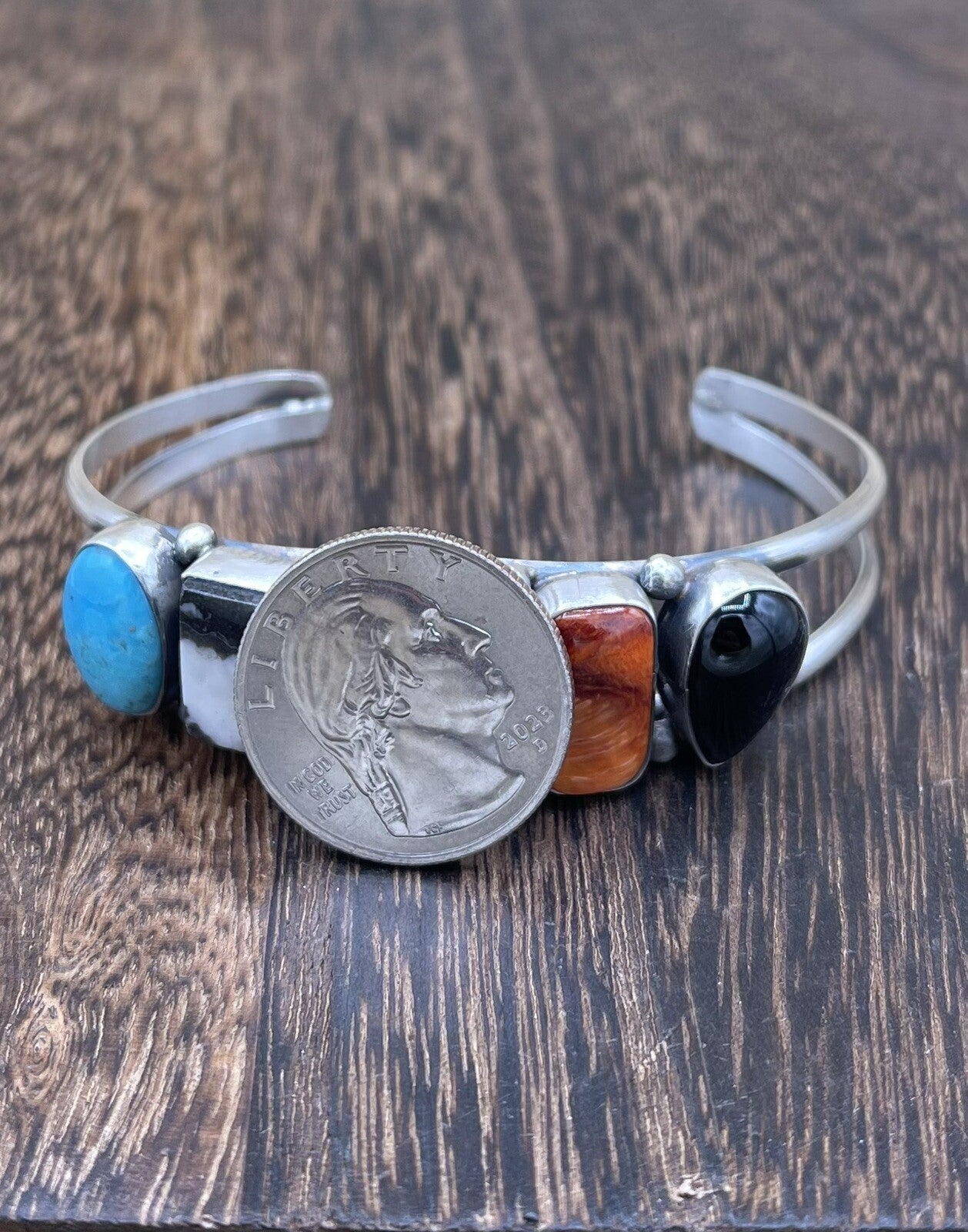 Native American Navajo Handmade Sterling Silver Multi Stone color Cuff Bracelet