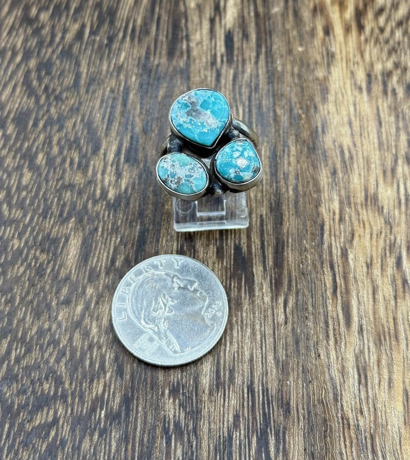 Navajo Handmade Sterling Silver White Water Turquoise Cluster Ring Size 9