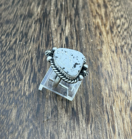 Navajo Handmade Sterling Silver White Buffalo Adjustable Ring Size 6 To 9